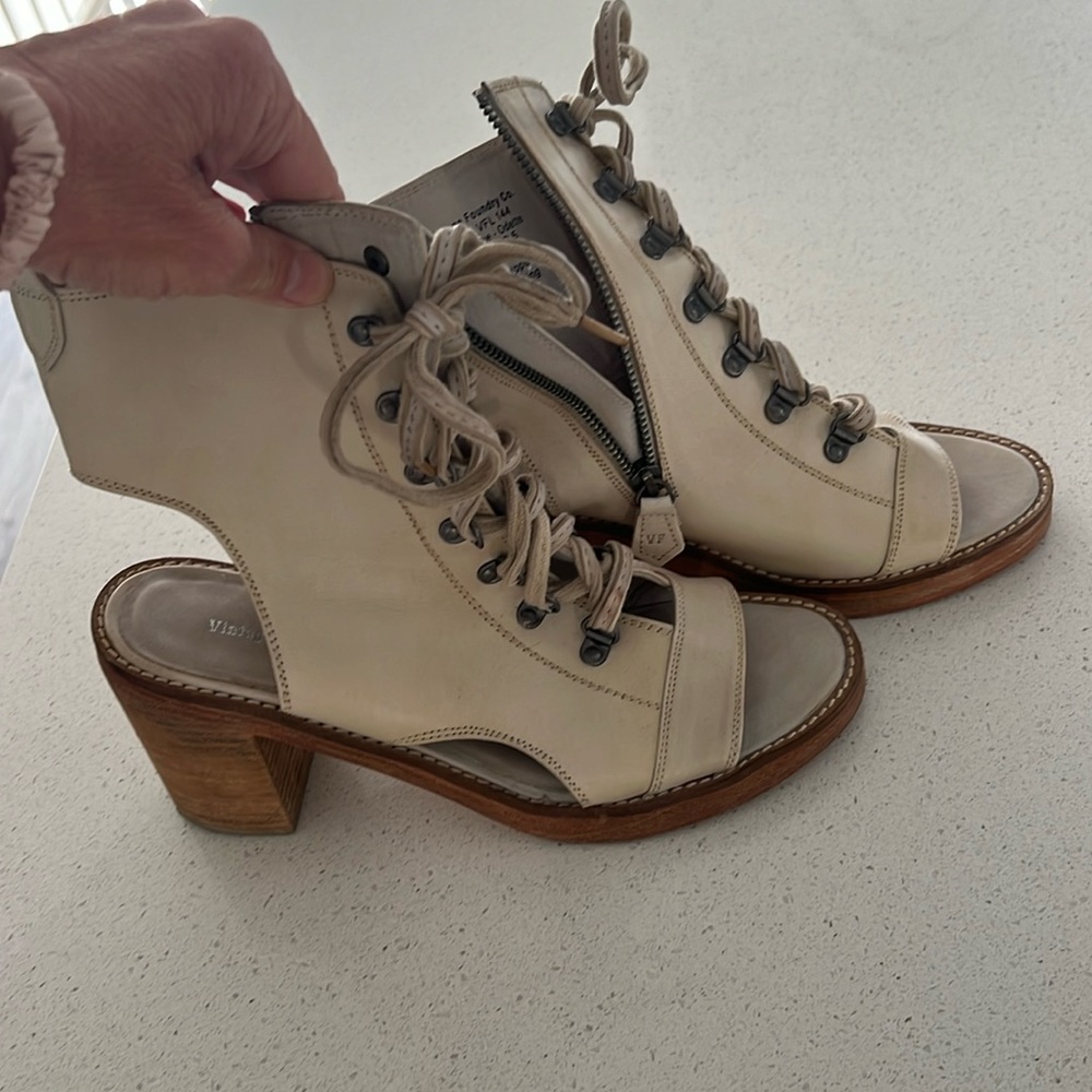 Neutral Lace-Up Open-Toe Ankle Booties - Women's